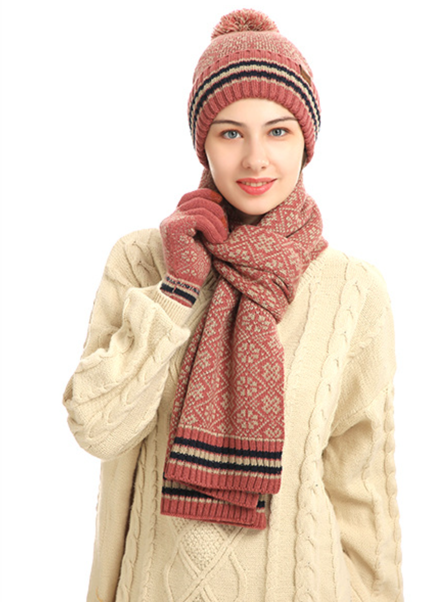 " Winter 3 in 1 Scarf Hat Glove Set for Women "